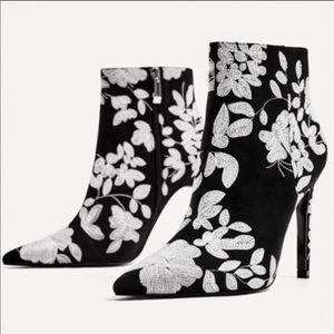 Black & White Floral Ankle Boots
